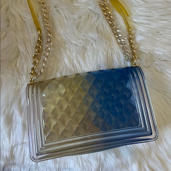NWOT Yellow and blue ombré jelly bag with chain strap - Picture 3 of 4